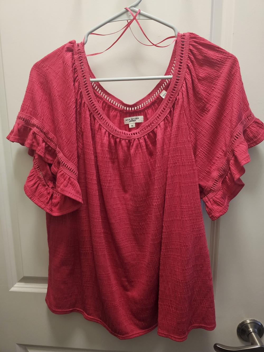 Max Studio Raspberry Ruffle-Sleeve Peasant Blouse